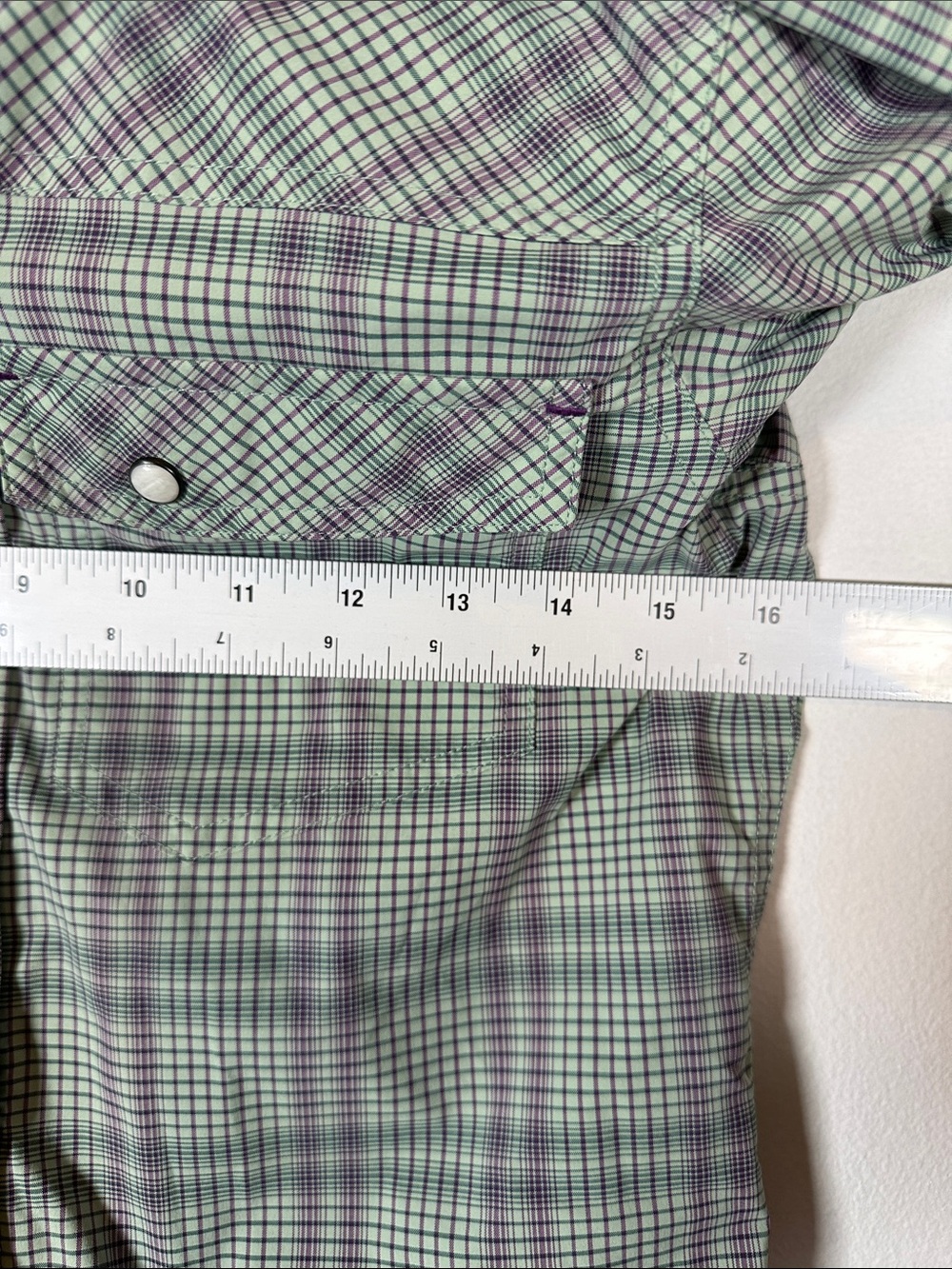 Stio Plaid Snap Button-Down Shirt in Light Green and Purple Women's XS - Picture 9 of 12